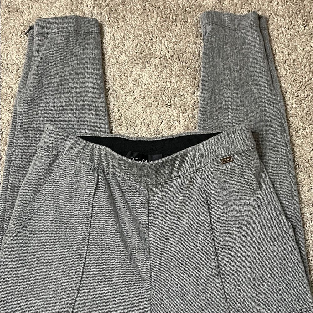 St. John Grey Pull On Pants Trousers Leggings Size 2 Ankle Zip Cotton Blend